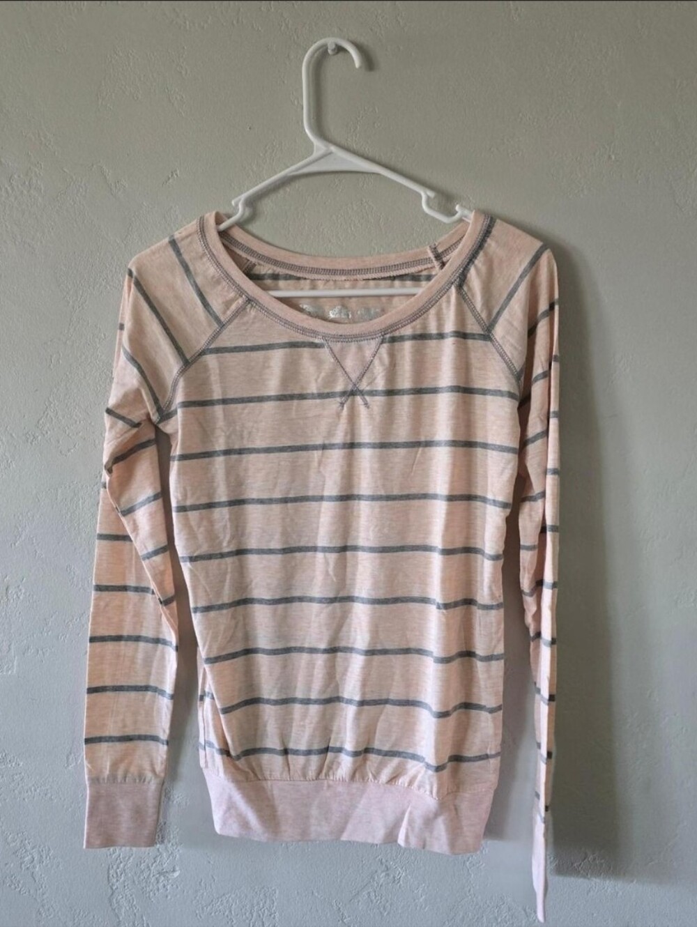 NWOT Poof! Pink and Gray Striped Long Sleeve Crewneck Sweatshirt